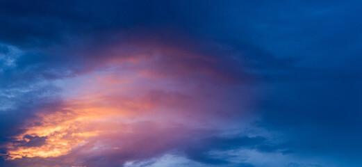 Fototapeta na wymiar Beautiful epic dark blue sunset sky. Wide photo
