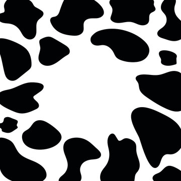 Print spots of cow or dalmatian in a circle frame for photo, watch, logo, phone wallpaper, lettering. Black on a white background.
