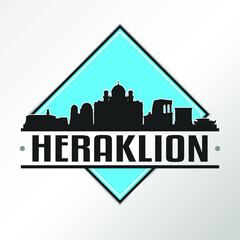 Fototapeta premium Heraklion, Greece Skyline Logo. Adventure Landscape Design Vector Illustration.