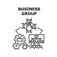 Business Group Vector Icon Concept. Business Group In Conference Room Listening And Watching Presentation Or Strategy For Developing Company. Successful Teamwork Process Black Illustration