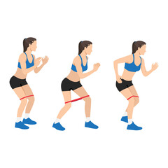 Woman doing Banded walks exercise. flat vector illustration isolated on white background