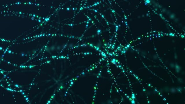 abstract neural network with binary numbers, background intro animation, concept of artificial intelligence, machine learning, big data (3d render)