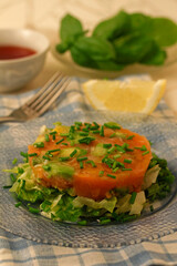 Tartar of salmon and avocado.