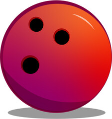 Red bowling ball with 3 holes isolated on background. Realistic illustration of red bowling ball vector icon on transparent background. Vector illustration.