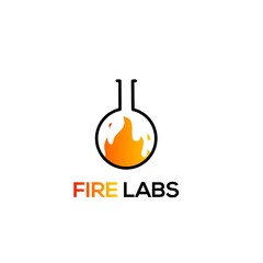 Vector fire labs logo, potion bottle and fire graphic design element.modern logo