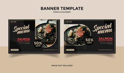 Social Media banner template post for food, restaurant and culinary, black background color 