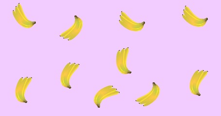 Composition of rows of bananas on purple background