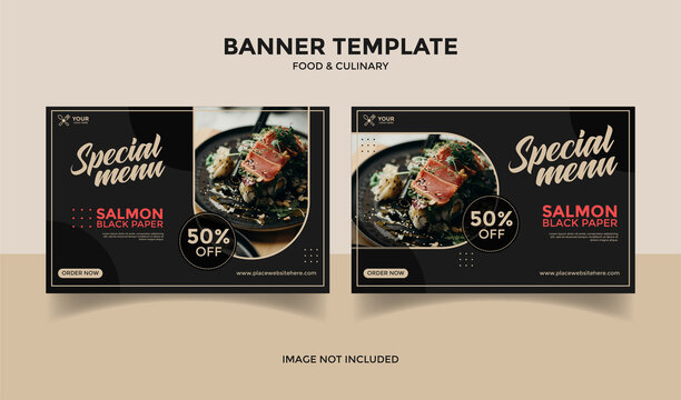 Social Media Banner Template Post For Food, Restaurant And Culinary, Black Background Color 