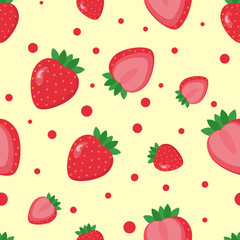 This is a seamless pattern of strawberry on a yellow background. 