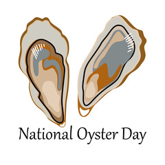National Oyster Day. Two oysters. Flat vector illustration isolated on white background