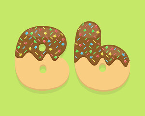 Illustration vector cartoon of "B" alphabet letter in the shape of sweet chocolate donut. Cartoon simple modern design. Suitable for design of food and kids product