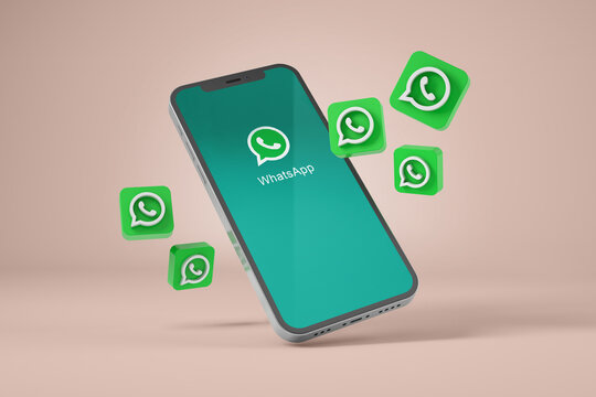 Smartphone with whatsapp icons. 3d rendering