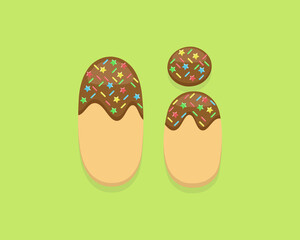 Illustration vector cartoon of "I" alphabet letter in the shape of sweet chocolate donut. Cartoon simple modern design. Suitable for design of food and kids product