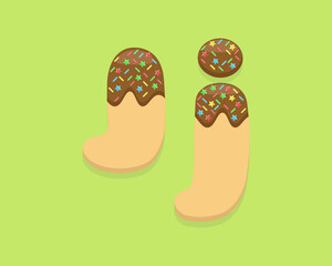 Illustration vector cartoon of "J" alphabet letter in the shape of sweet chocolate donut. Cartoon simple modern design. Suitable for design of food and kids product