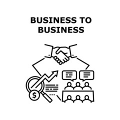 B2B Business Vector Icon Concept. B2B Business Commerce And Partnership, Businessperson Conversation And Successful Deal With Customer Or Contractor. Professional Occupation Black Illustration