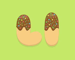 Illustration vector cartoon of "L" alphabet letter in the shape of sweet chocolate donut. Cartoon simple modern design. Suitable for design of food and kids product