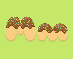 Illustration vector cartoon of "M" alphabet letter in the shape of sweet chocolate donut. Cartoon simple modern design. Suitable for design of food and kids product