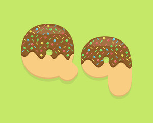 Illustration vector cartoon of "Q" alphabet letter in the shape of sweet chocolate donut. Cartoon simple modern design. Suitable for design of food and kids product