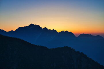 Mt.Kashimayari, Mt.Tsurugi, sunset 鹿島槍ヶ岳キレット小屋からの夕日