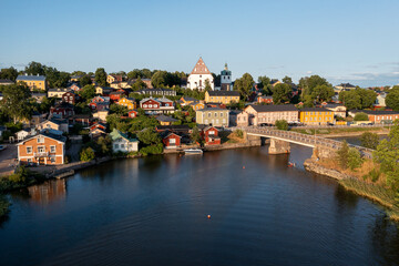 Fototapeta na wymiar Aerial view of the old town and the cathedral of porvoo in summer