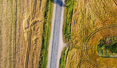 A view from a height of a landscape with fields and a road © Payllik