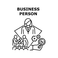 Business Person Vector Icon Concept. Businessman Talking And Conversation About Deal With Business Person. Businesswoman Earning Money In Financial Company Enterprise Black Illustration