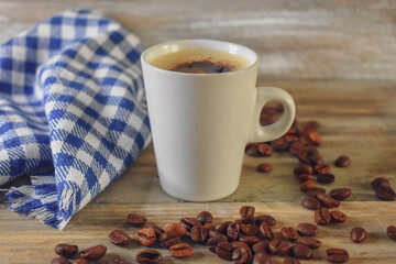 Coffee beans on wooden Close Up 