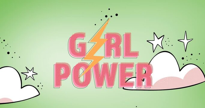 Animation of text girls power , over night sky