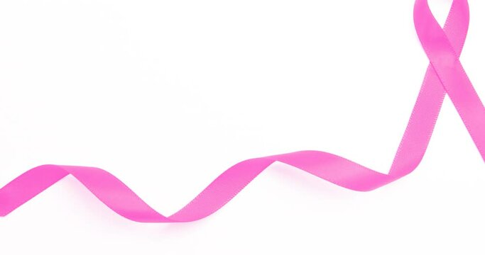 Animation of pink ribbon on white background