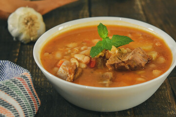 White beans with beef background 
