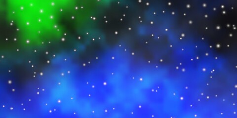 Dark Blue, Green vector background with colorful stars.