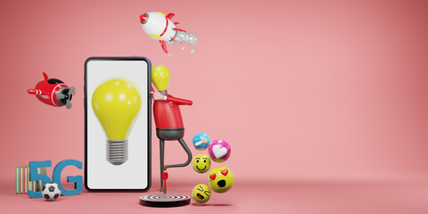 Light bulb man. creative idea and innovation concept, 3d illustration