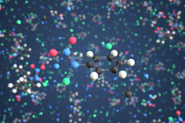 Chloronitroaniline molecule, scientific molecular model, 3d rendering