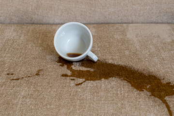 cup spilled coffee dirty spot pour out white stain dry cleaning