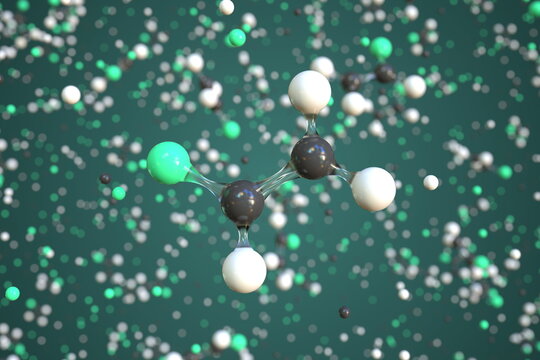Fluoroethylene molecule, conceptual molecular model. Chemical 3d rendering