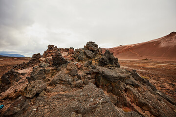 Geothermal zone Namafjall in North Iceland Valley of Geysers Hverir