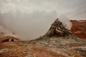 Geothermal zone Namafjall in North Iceland Valley of Geysers Hverir