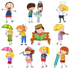 Fototapeta premium Set of different doodle kids cartoon character