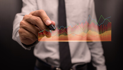 businessman investing in stocks display hologram graph business growth illustration