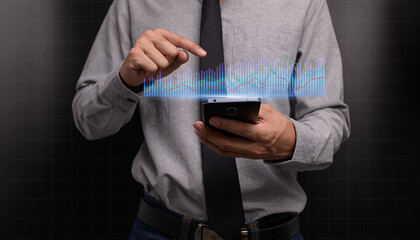 businessman investing in stocks display hologram graph business growth illustration