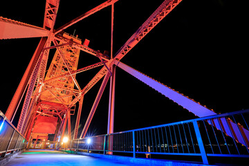 筑後川昇開橋　ライトアップ　福岡県大川市　Chikugogawa Lift Bridge Night view Fukuoka-ken Ookawa city
