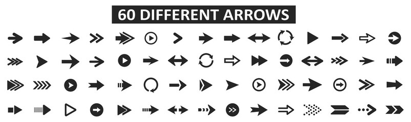Set of 60 different arrows. Arrows. Arrow icon. Vector illustration.