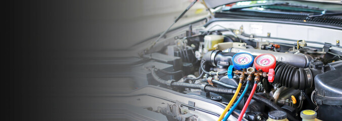 Car air conditioner check service, leak detection, fill refrigerant.Device and meter liquid cooling in the car by specialist technicians.