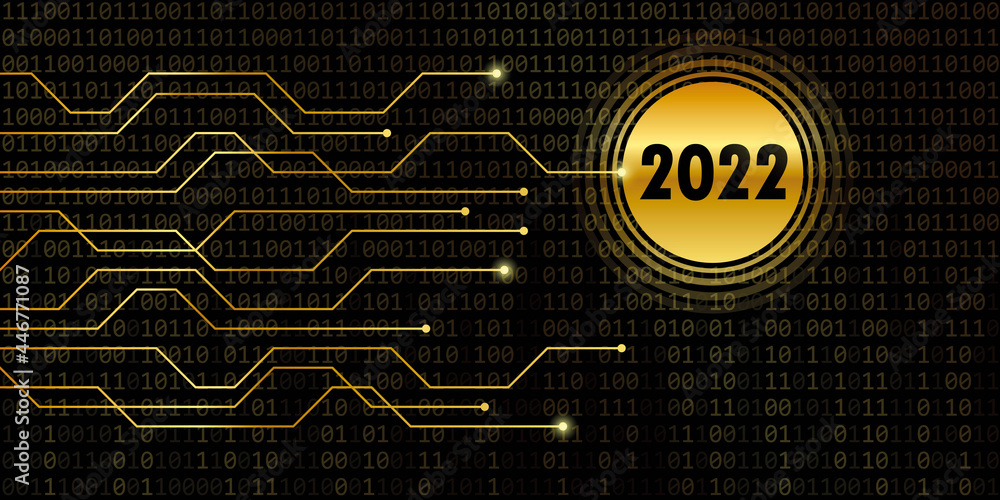 Wall mural 2022 new year on golden binary code background