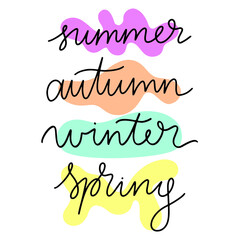 Seasons lettering. Summer, autumn, winter, spring. Set paint line illustration. Design brush vector elements.