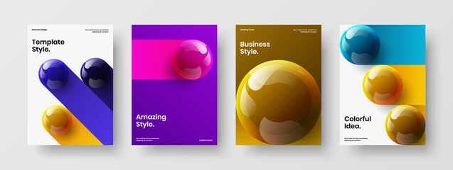 Creative company brochure A4 vector design illustration composition. Clean realistic spheres corporate cover layout collection.