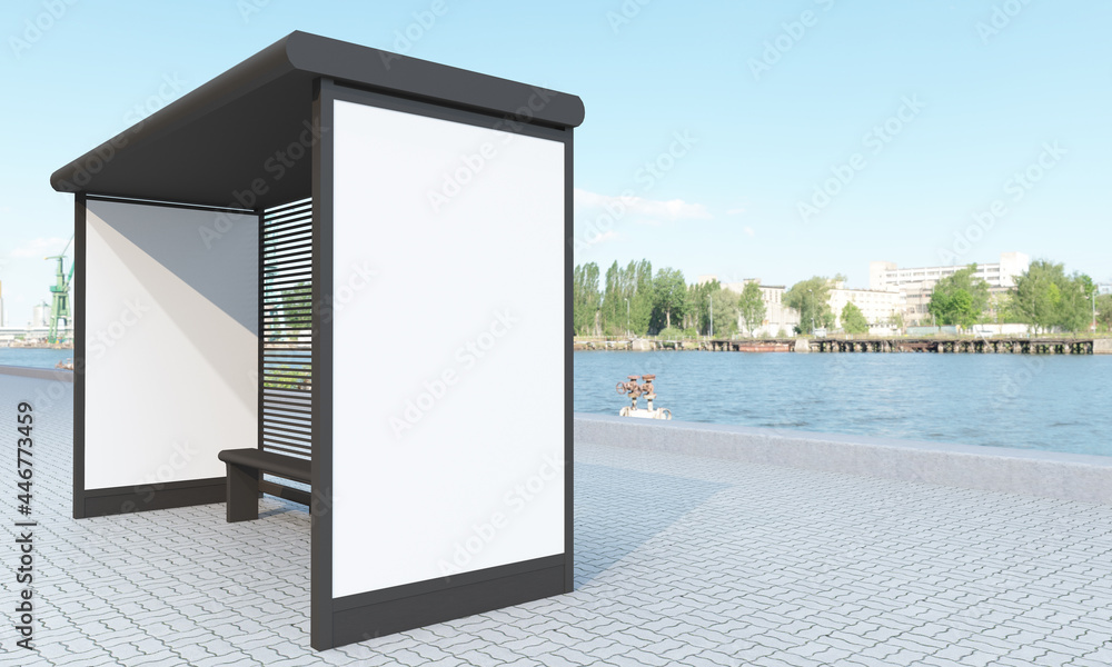 Poster 3d rendering of a bus station empty mockup