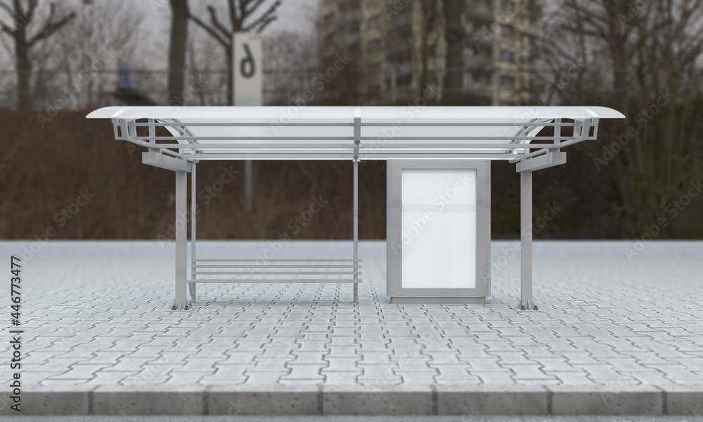 Poster 3d rendering of a bus station empty mockup