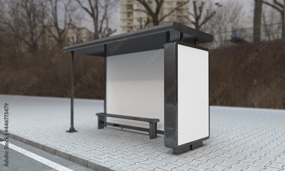 Poster 3d rendering of a bus station empty mockup