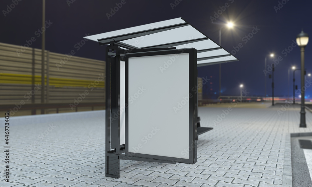 Poster 3d rendering of a bus station empty mockup
